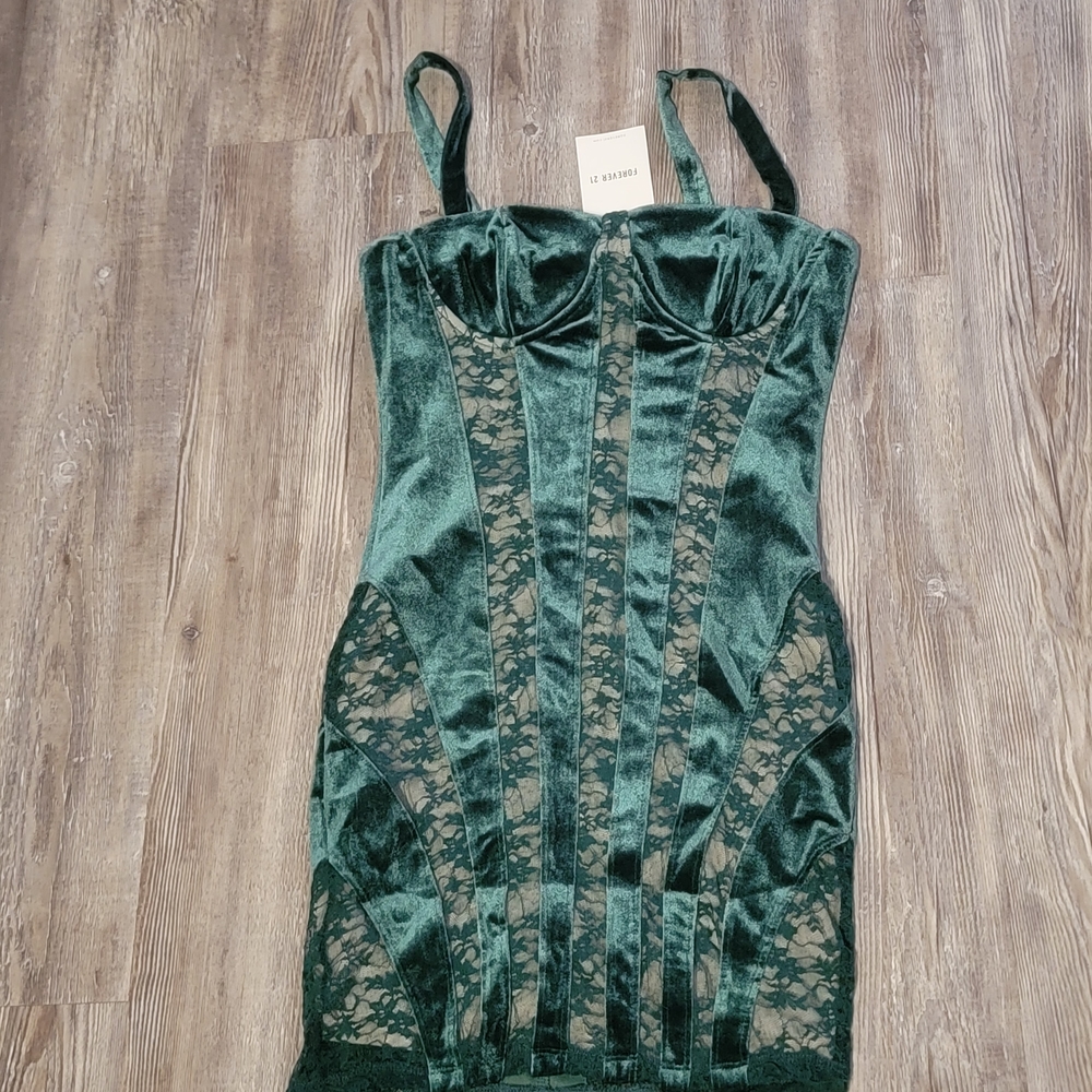 Forever 21 Velvet Green Mini Dress